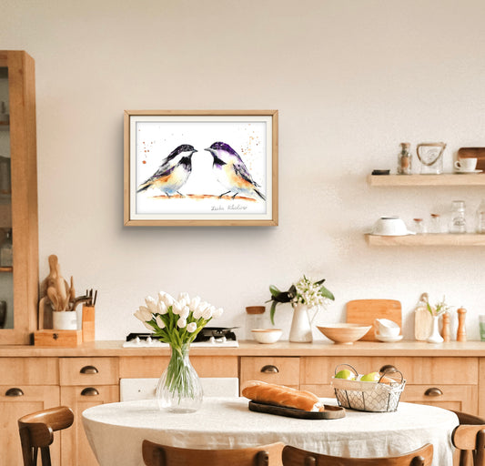Black-capped Chickadees in Love Original Watercolor Art