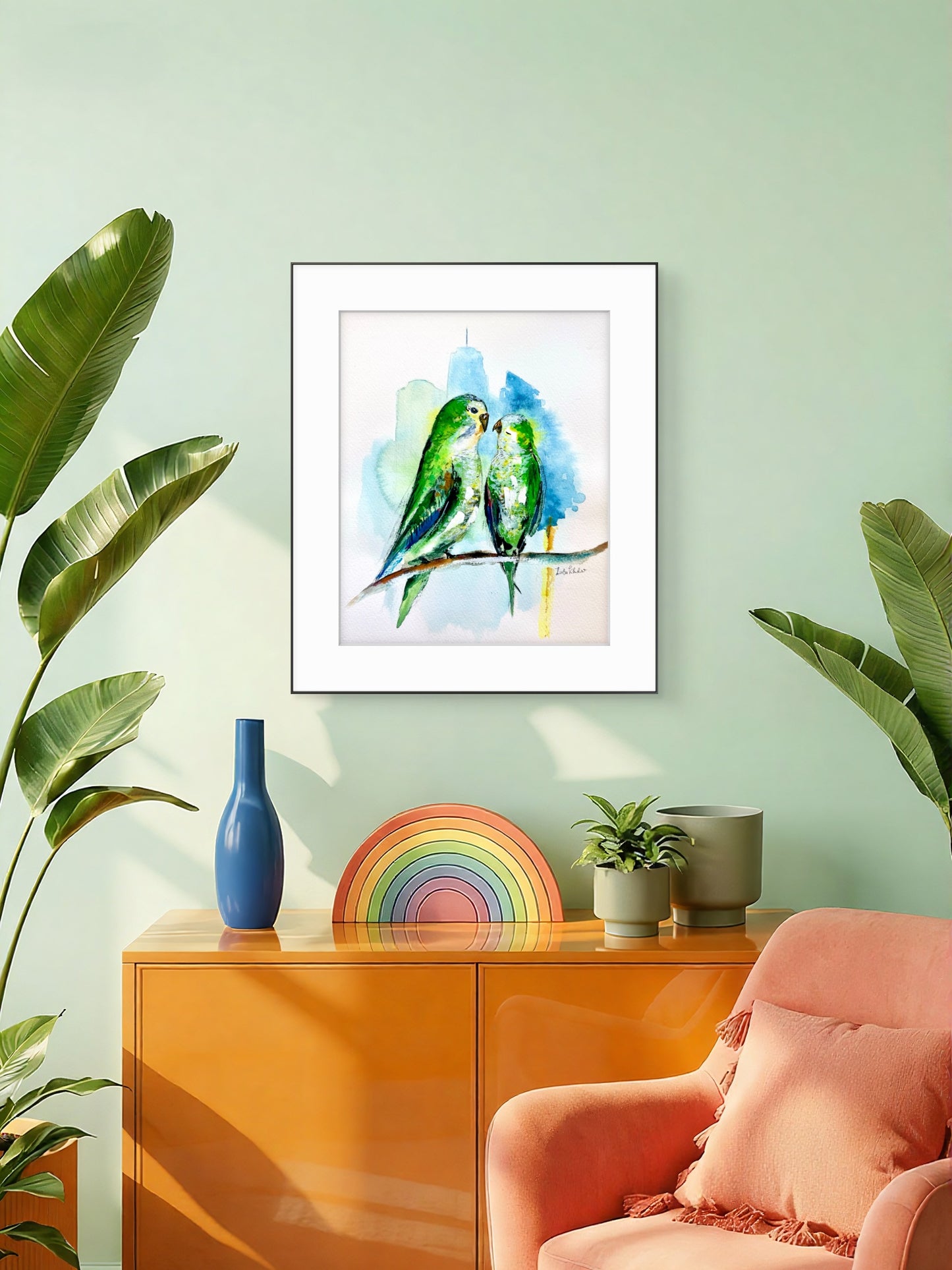 Monk Parakeet Couple Original Art – Birds of NYC