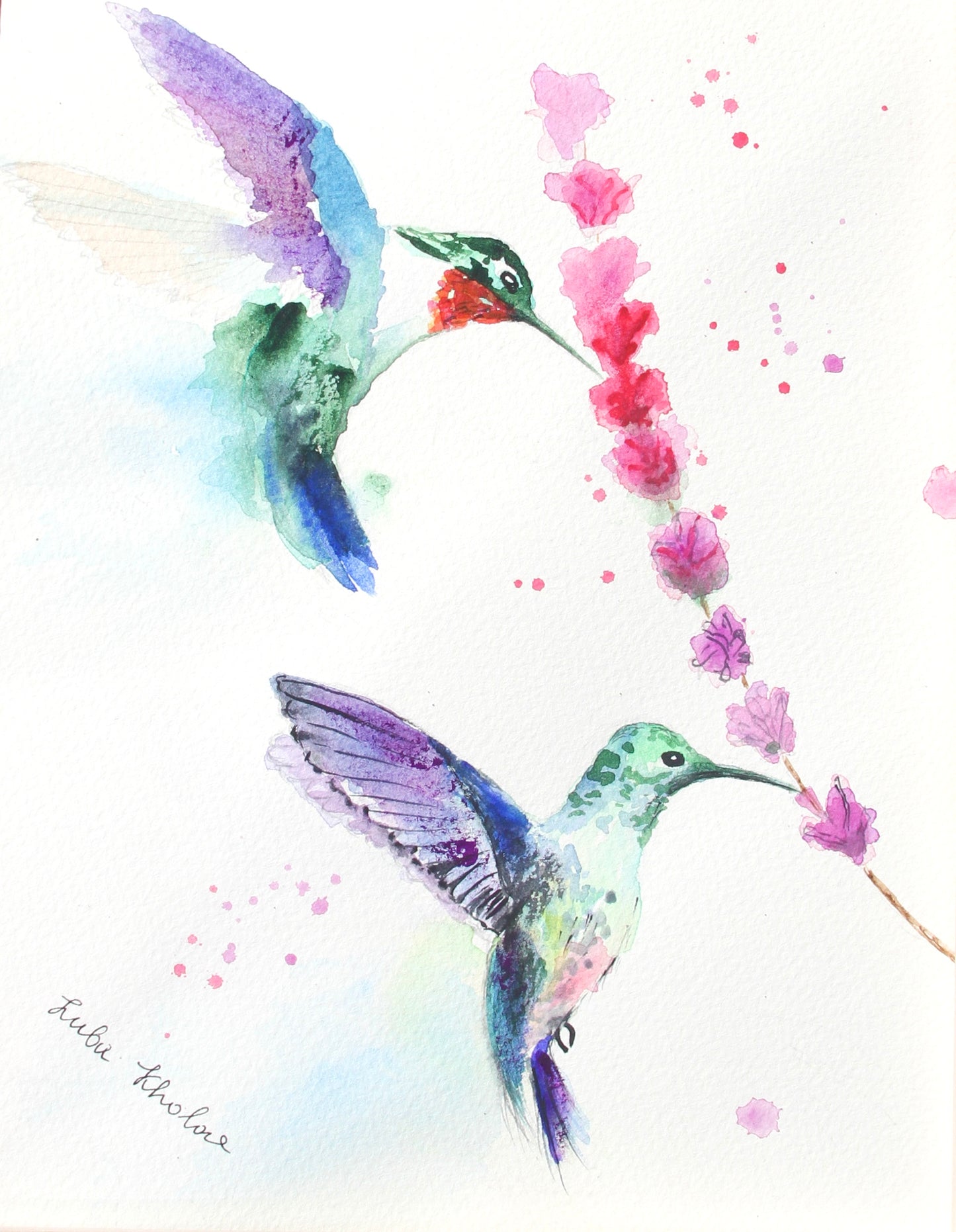 Hummingbird Couple Original Watercolor Art