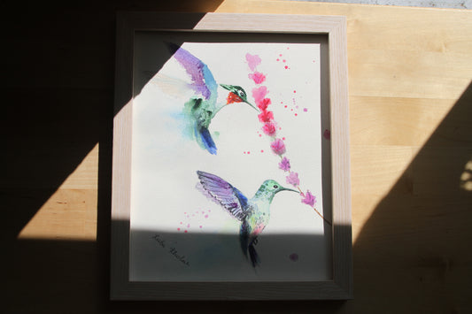 Hummingbird Couple Original Watercolor Art