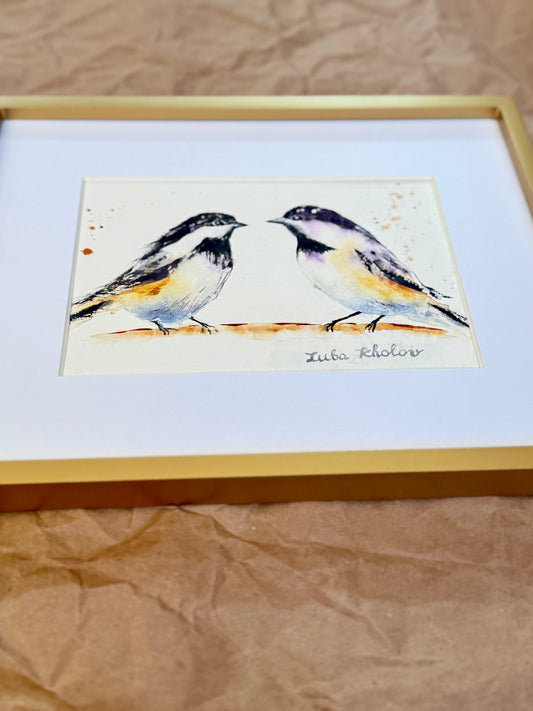 Black-capped Chickadees in Love Original Watercolor Art