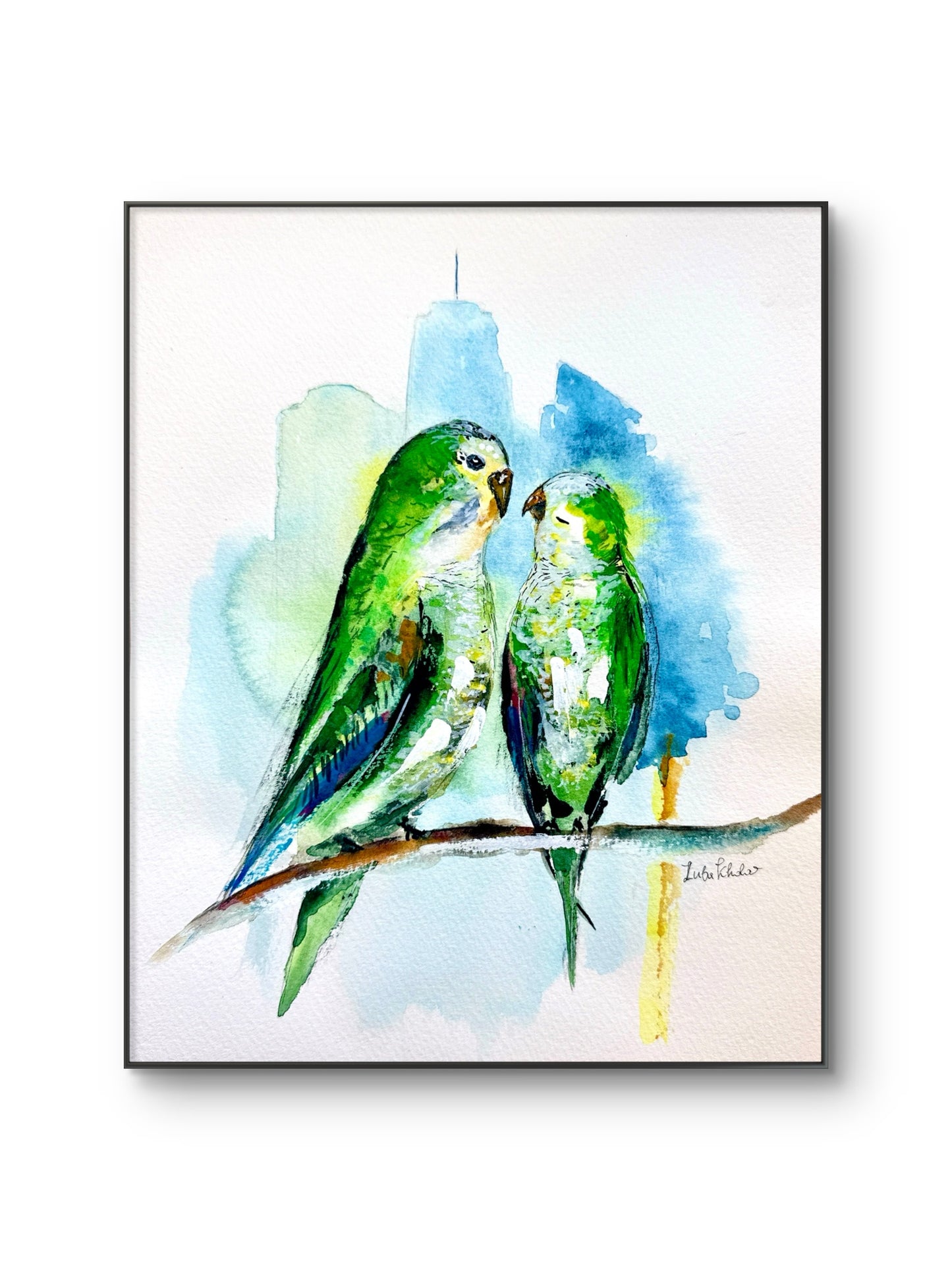 Monk Parakeet Couple Original Art – Birds of NYC